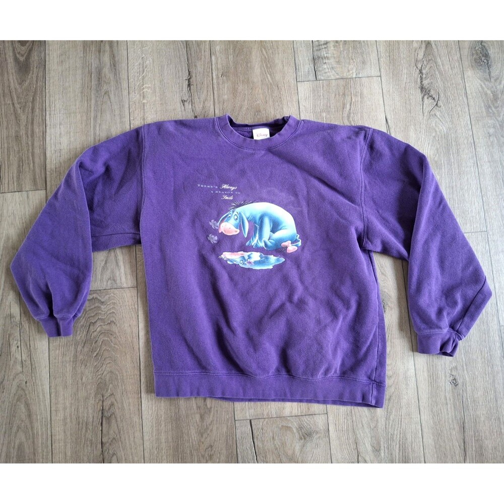 Disney Eeyore Smile Purple Glitter Winnie The Pooh Sweatshirt Women's Large